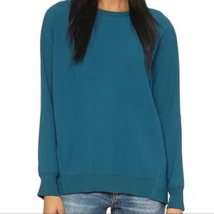 Vince Deep Teal Inverted Accordion Pleat Crepe Ribbed Neck Scuba Blouse Top S